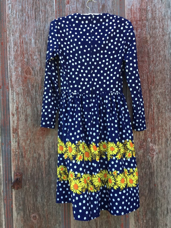 70s Polka Dot Flower Print Long Sleeve Dress/ 70s… - image 4