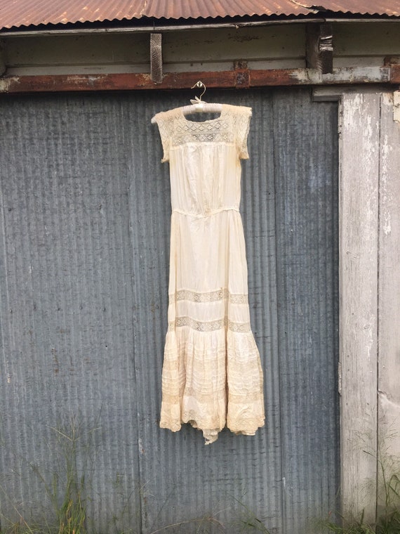 Antique Vintage 1930s/1920s White Linen Summer Dre