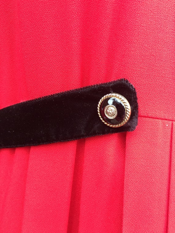 60s Red/Black Velvet Trim Button Up Maxi Dress/ F… - image 4
