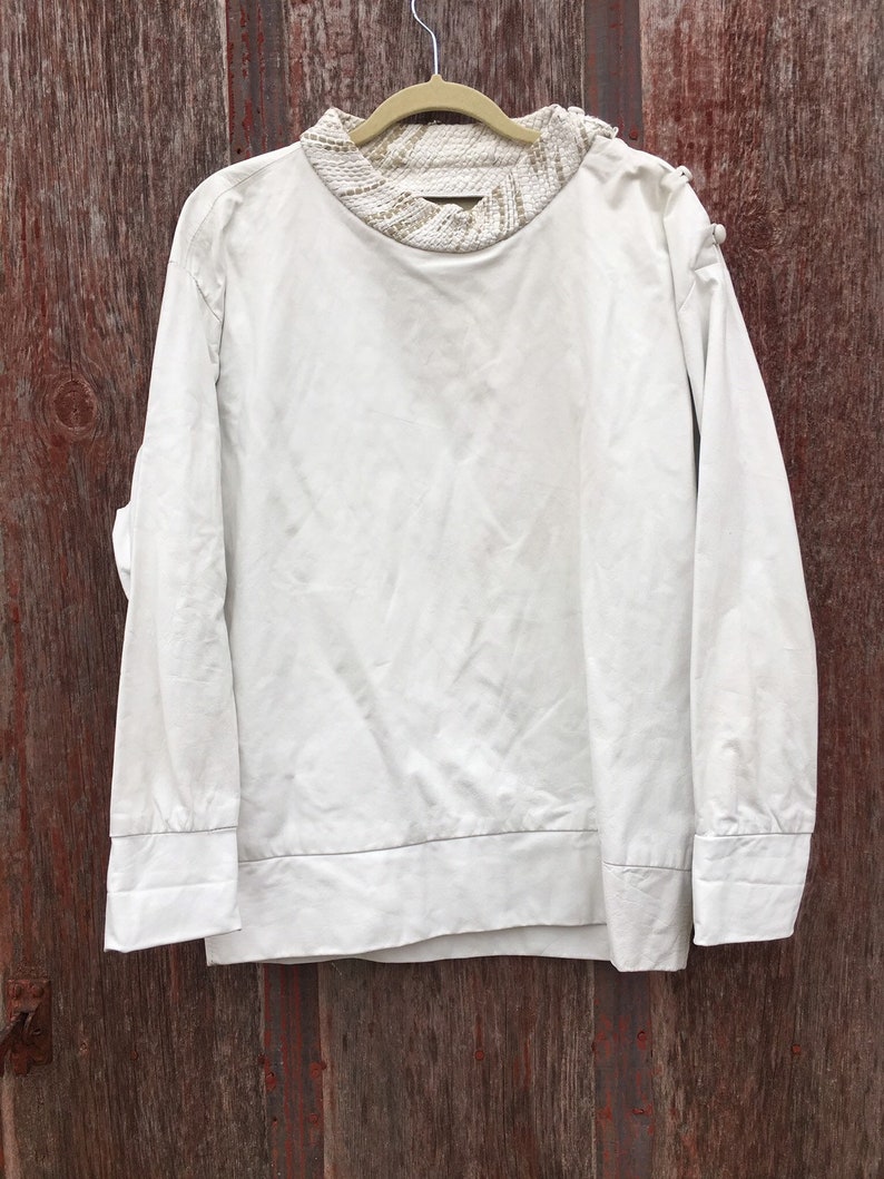 Vintage White Leather Shirt / White Leather Jacket / 80s - Etsy