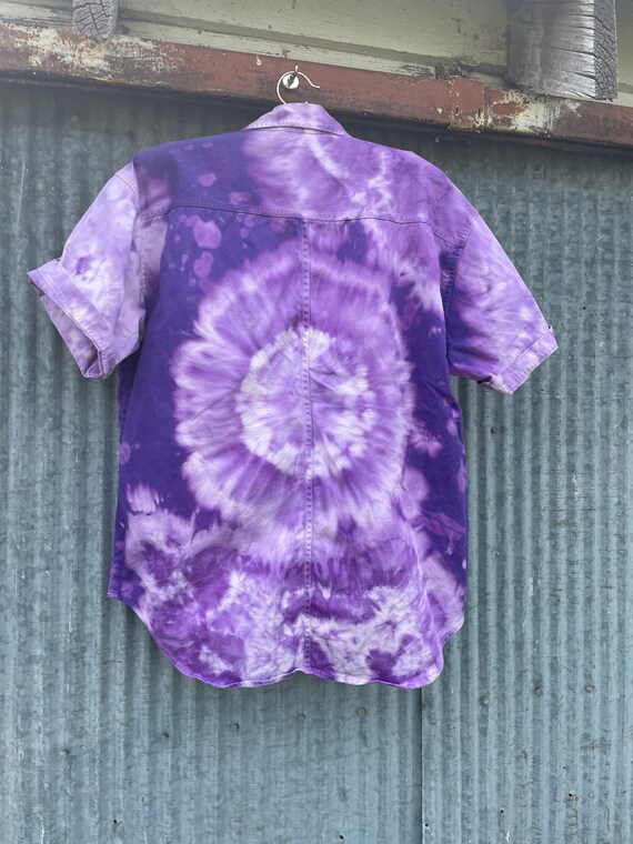 Vintage 80s Upcycled Tie Dye Button Up / Purple T… - image 4
