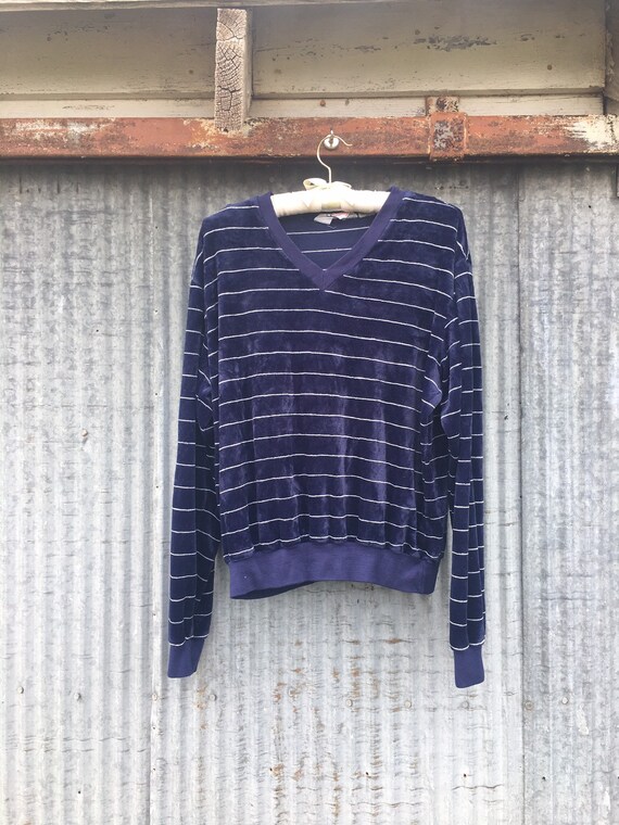 Vintage 80s Velour Sweater/ Blue Velour 