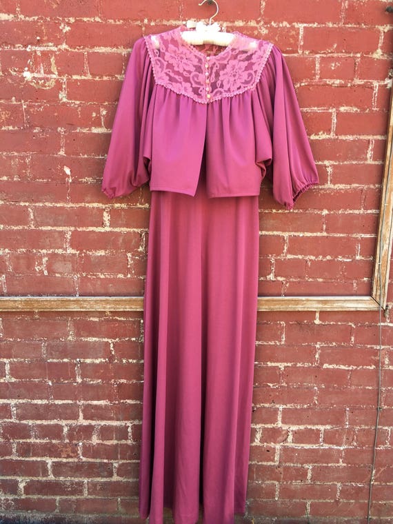 70s Purple Maxi Dress With Lace Bolero Jacket - image 2