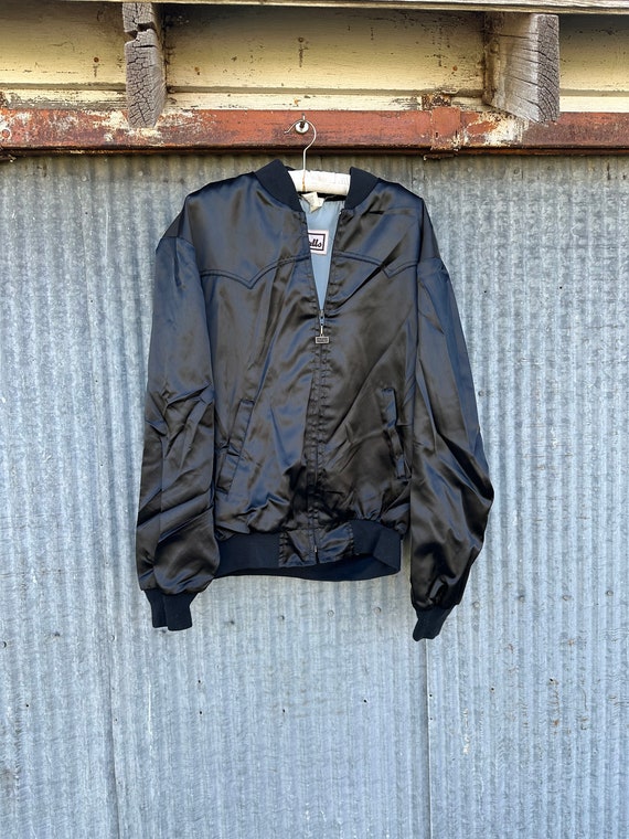 Vintage Western Style Black Bomber Jacket Mens XL 