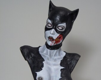 Zombie Catwoman bust inspired dc comics, skull horror undead sculpture figurines woman figurine statue arkham dark knight Selina Kyle cat