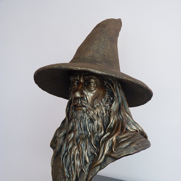 Buste de Gandalf inspiré du seigneur des anneaux, le hobbit, LOTR, Tolkien, art, magie, sculpture, fantaisie, figurine de sorcier, statuette, accessoires