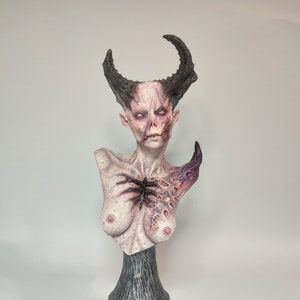 Female demon bust. Horror, creature, figurine, girl sculpture ,collection, infected. Diablo art.