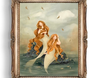 Coastal Mermaids Illustration Art Print