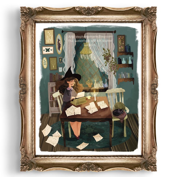 The Writing Witch Illustration Art Print