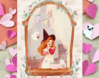 Valentines Day Witch Art Print ~5x7~
