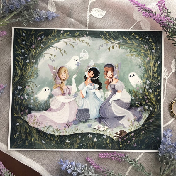 Regency Witches Tea Party Illustration Art Print