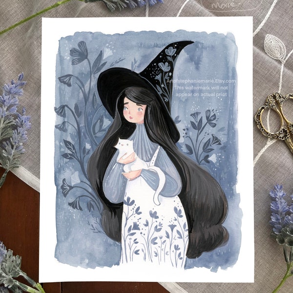 PRINT Winter Witch Illustration Art Print 8x10