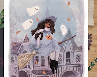 Windy Witch Illustration Art Print