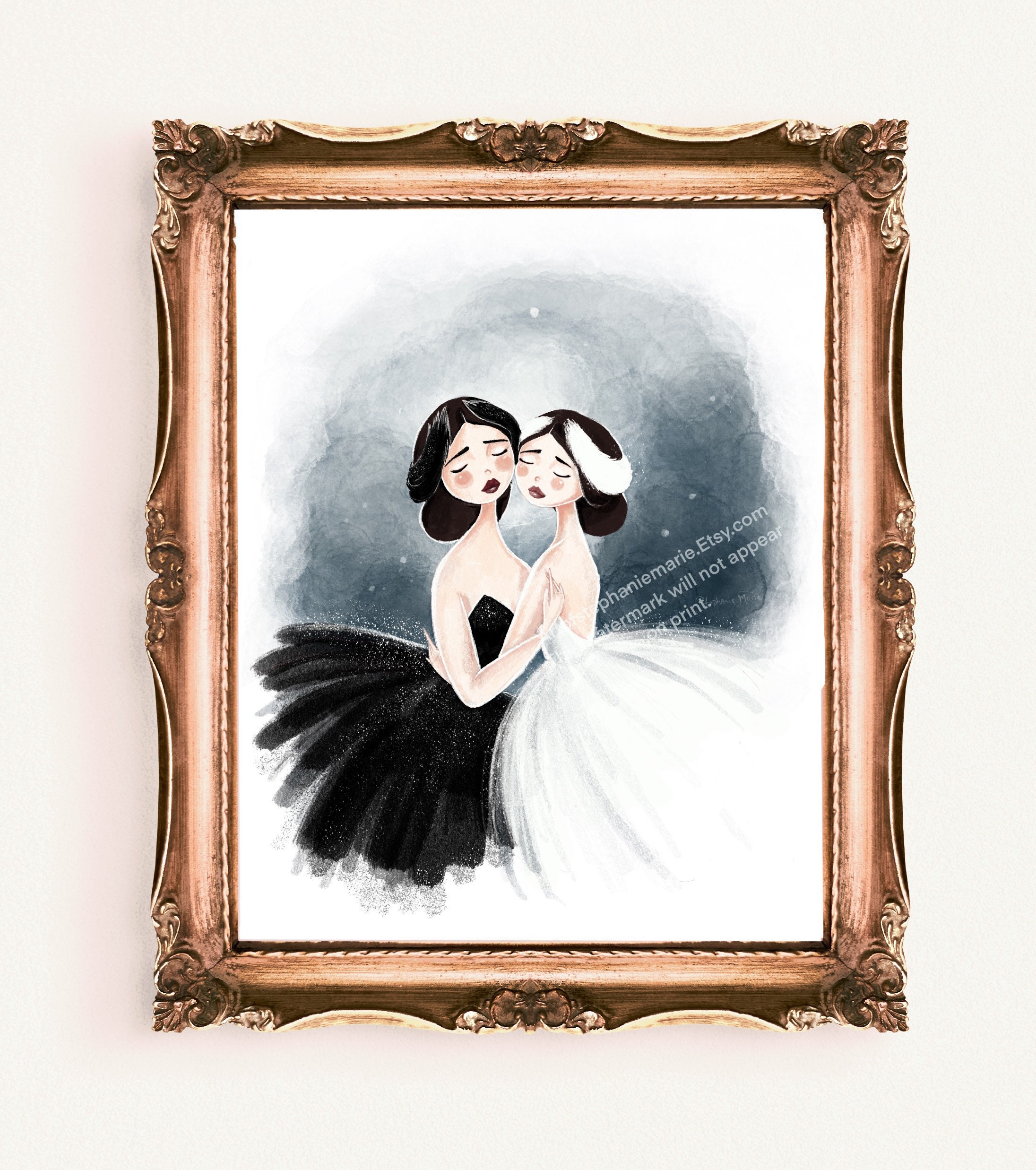 ♥♥ODETTE E ODILE♥♥ Odette and Odile Black Swan Lake Fashion Illustration Print 11x14