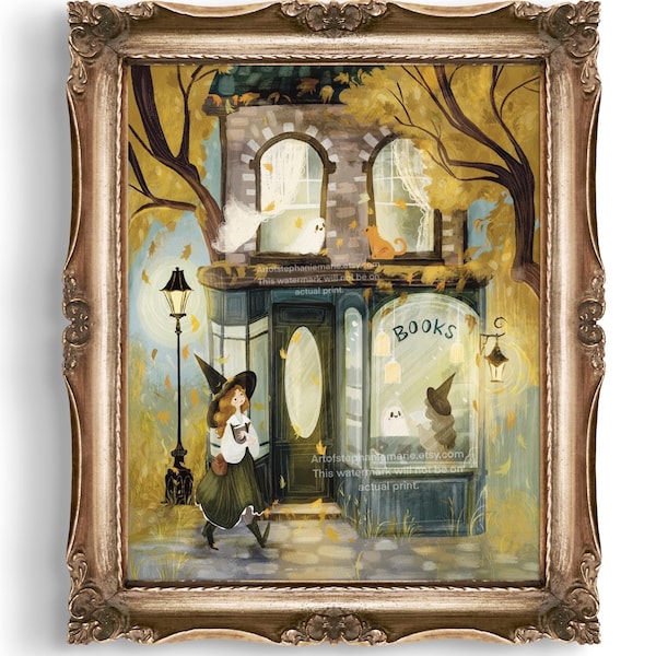 Autumn Bookshop Illustration Art Print