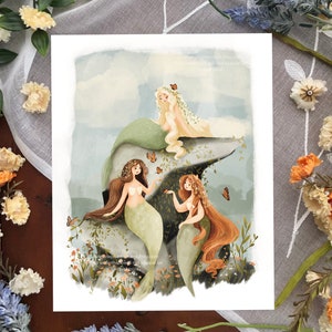 Butterfly Mermaids Illustration Art Print