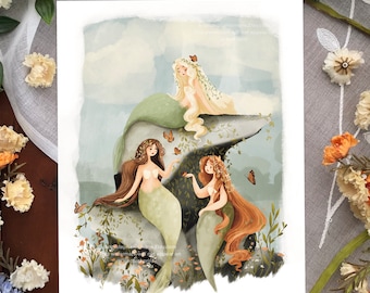 Butterfly Mermaids Illustration Art Print