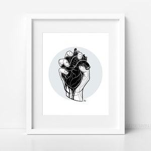 Heart in Hand Print | 8x10 Giclee Art Print | Anatomical Heart Design