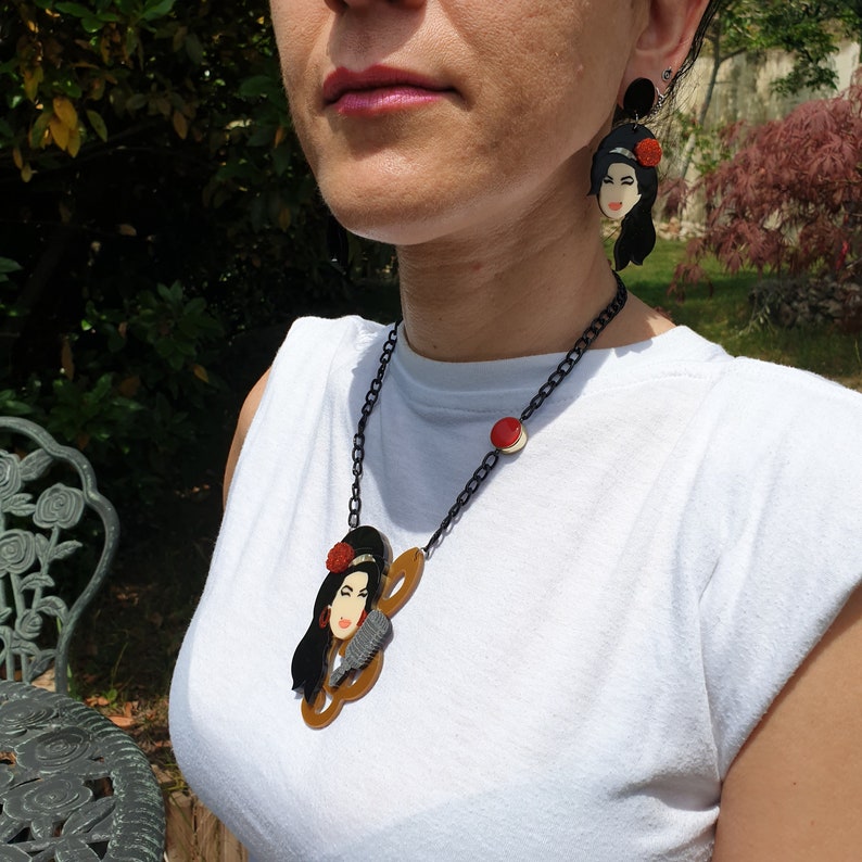 Asymmetrical Pendant Earrings Pin up Music Girl Acrylic Etsy UK