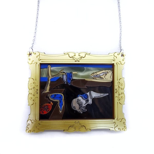 Collier décolleté avec image surréaliste, montres découpées au laser, acrylique et plexiglas, vêtements d'art