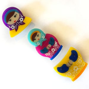 Matryoshka Button Covers | Nesting Doll Button Jewelry | Handmade Folk Art Accessories | Unique Button Covers