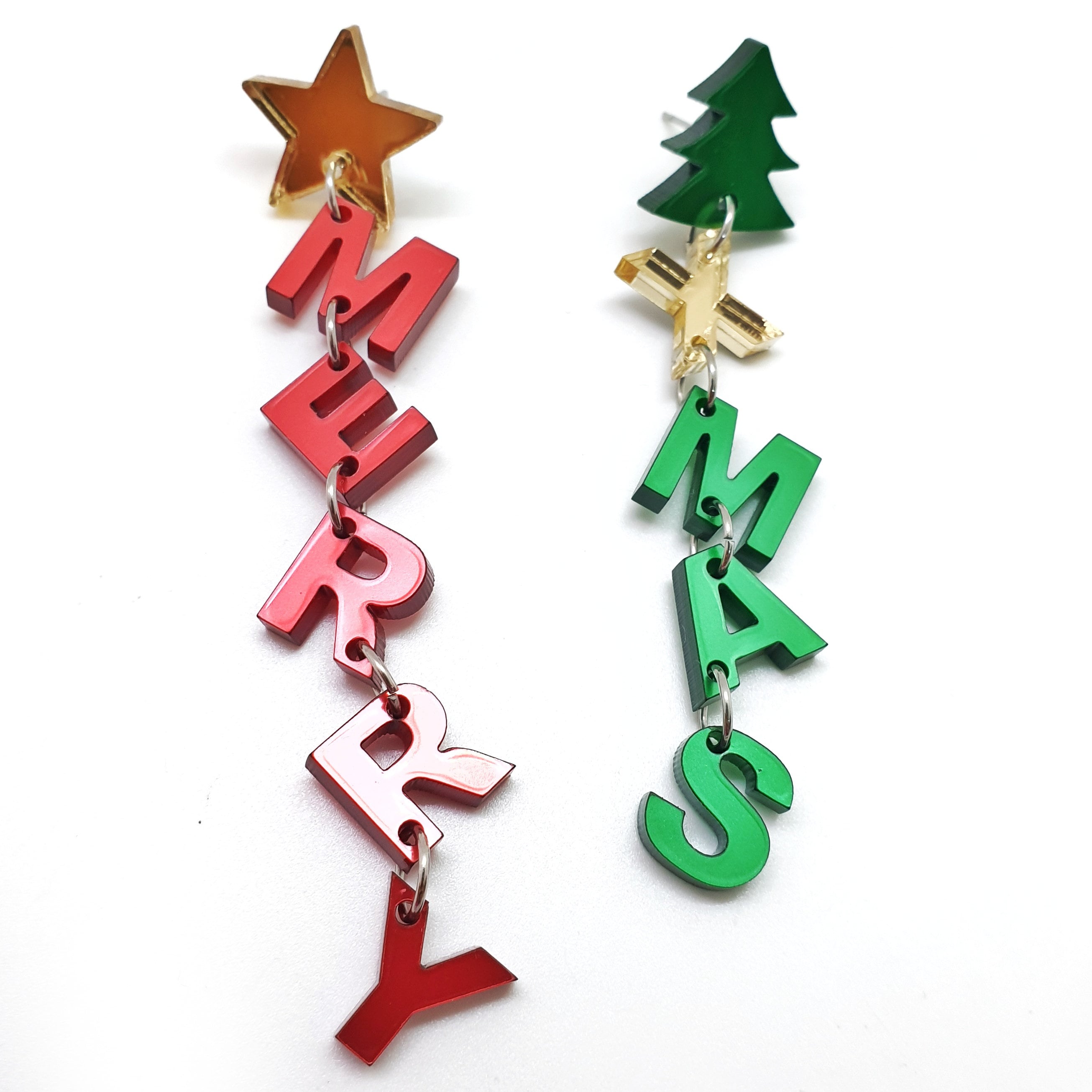 Earrings with Merry xmas laser cut acrylic plexiglass writing