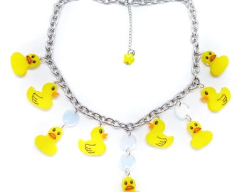 Laser-cut acrylic and plexiglass rubber duck choker necklace