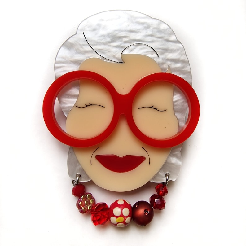 Maxi or midi Iris 100 laser cut acrylic plexiglass brooch rosso