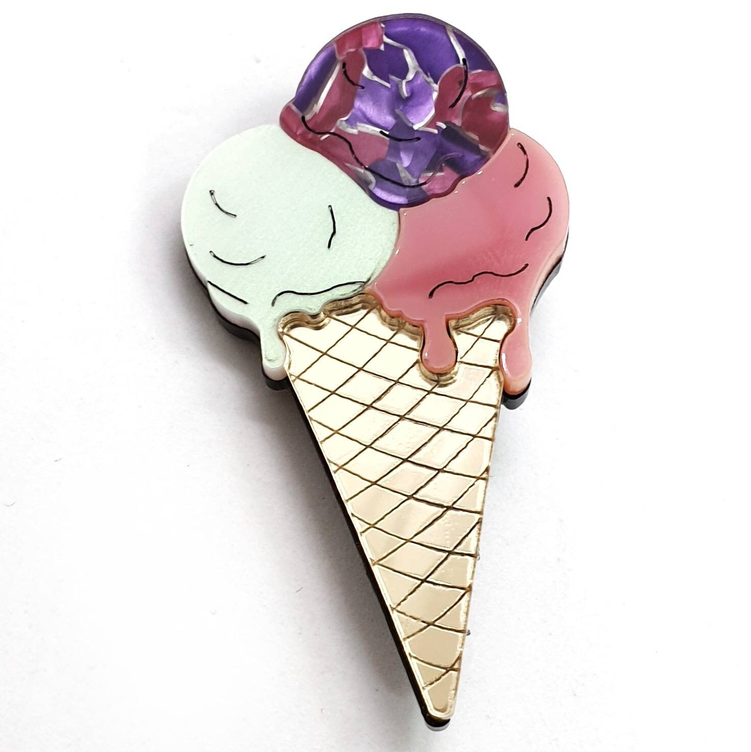 Orecchini Anello E Spilla Cono Gelato A Tre Gusti In Legno Etsy