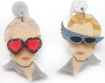 Laser cut plexiglass Rock boy pendant earrings