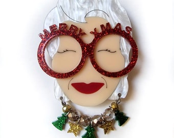 Merry Iris Xmas laser cut acrylic plexiglass brooch