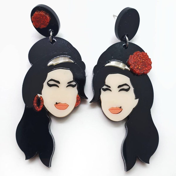 Boucles d'oreilles pendantes asymétriques Pin up Music Girl plexiglas acrylique découpé au laser