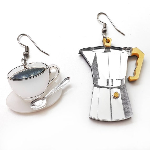 pendientes broche maxi COFFEE taza moka y cafetera - Etsy España