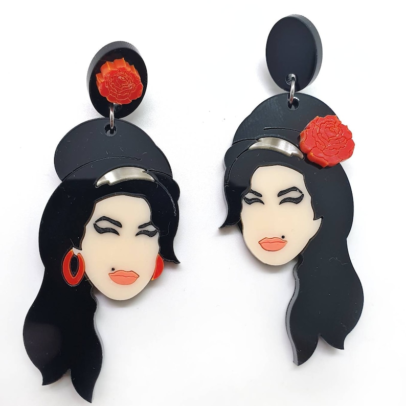 Asymmetrical Pendant Earrings Pin up Music Girl Acrylic Etsy UK