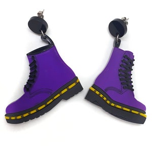 Laser carved acrylic plexiglass punk boot shoe amphibian earrings