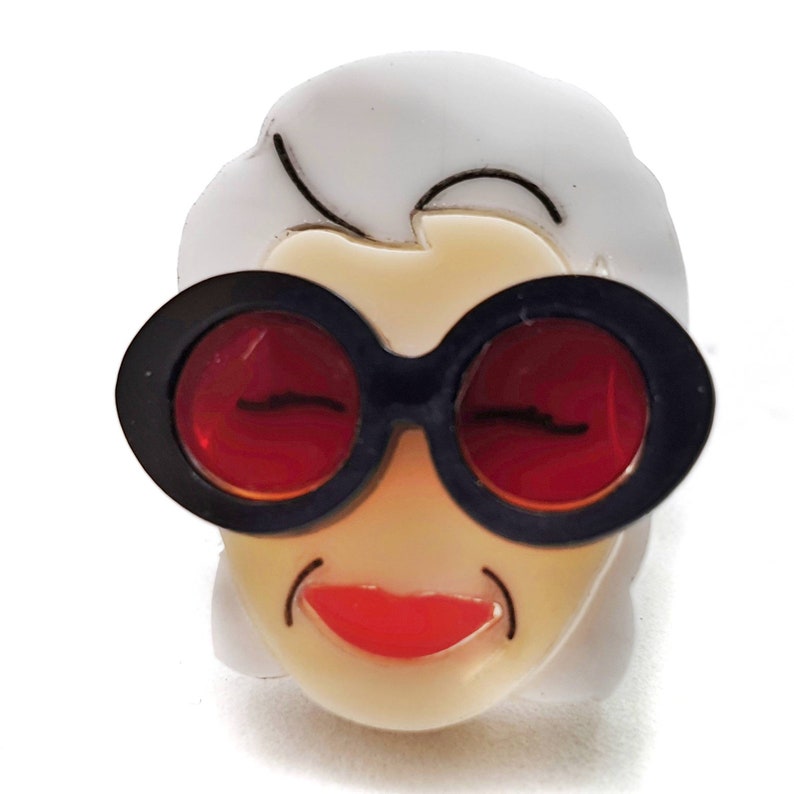 Adjustable ring maxi Iris Apfel eyeglasses round eyelets style icon plexiglass laser cut