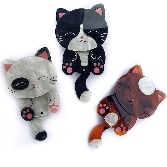 Set Di 2 Spille Smaltate A Forma Di Gatto – Divertenti Spille Gattino Bianco E Nero Con Sole E Luna – Accessori Per Giacca, Cappello, Borsa