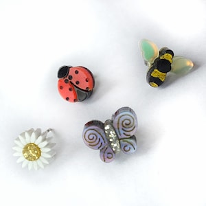 Tiny Nature Stud Earrings Set, Bee Butterfly Ladybug Flower Earrings, Second Hole Earrings, Cute Acrylic Studs, Mismatched Garden Jewelry