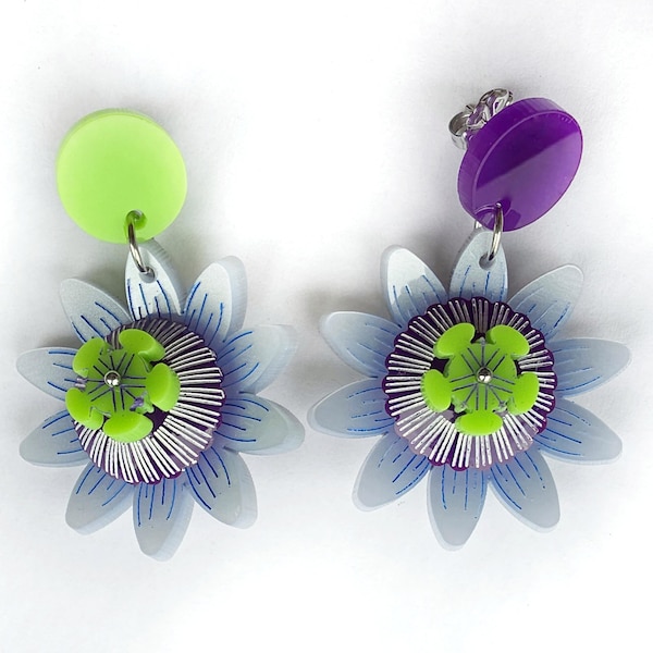 Hand Sculpted Passion Flower Earrings | Asymmetric Floral Earrings | Handmade Botanical Jewelry | Statement Flower Earrings