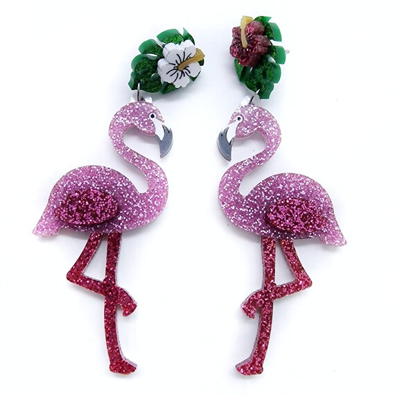 Pink FLAMINGO Earrings in Laser cut Acrylic and Plexiglass Etsy UK