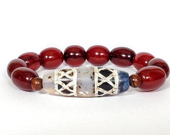 Ancient Double Criss-Cross Motif Dzi Bead Bracelet