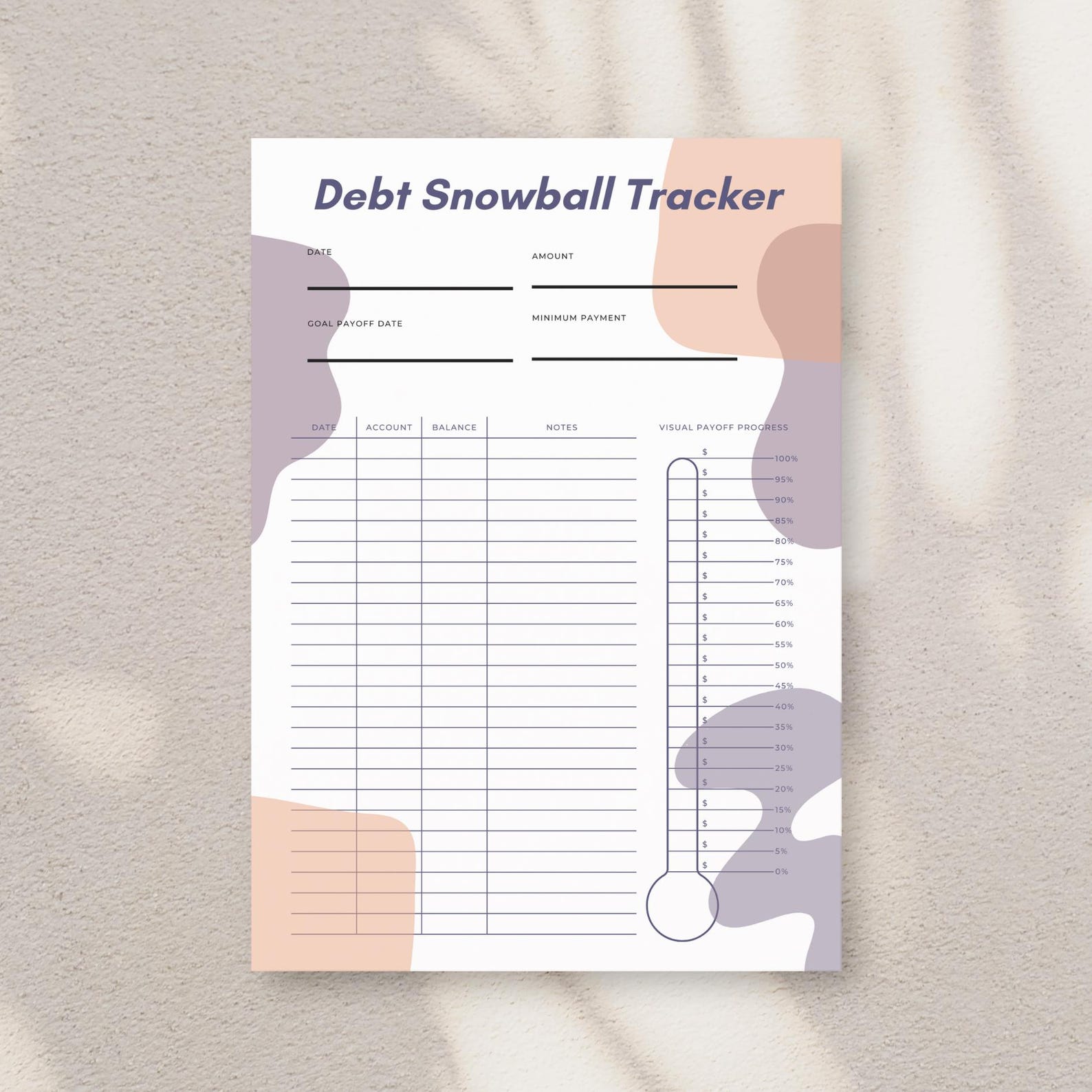 Debt Payoff Tracker Printable: Financial Goal Thermometer Chart (PDF ...