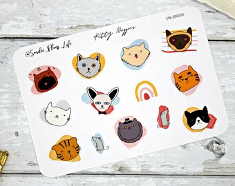 Cat stickers, planner stickers, bullet journal stickers, cat face stickers, cute cats, funny cats, crazy cat stickers, cat mom, kitty heads