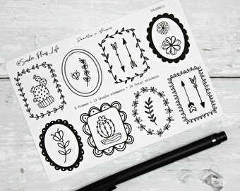 Black and white/ doodle frames/ picture frames/ planner boxes/ doodle stickers/ hand drawn doodles/ planner stickers / doodle stickers