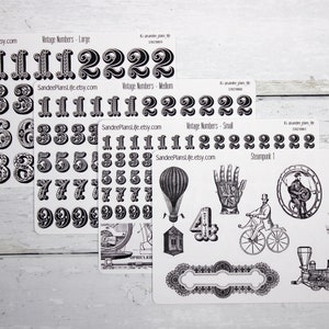 Steampunk Ephemera Pegatinas y Números Vintage / Steampunk Blanco y Negro / Vintage Ephemera / globo aerostático de tren locomotora de bicicleta