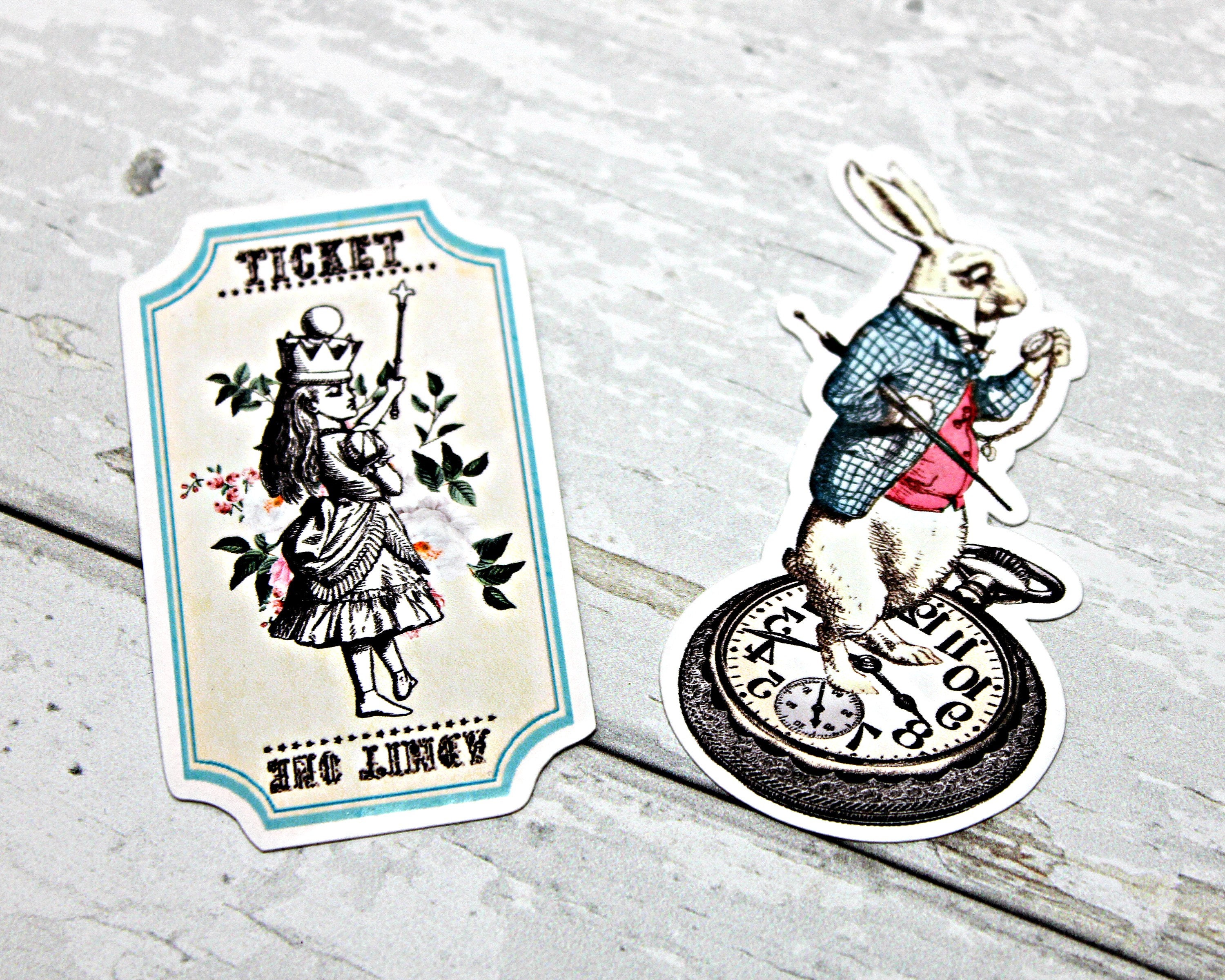 Alice in Wonderland Vintage Stickers White Rabbit Mad Hatter Whimsical ...