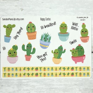 Stickers cactus heureux | Cactus mignons Cactus succulentes | Plantes d'intérieur cactus kawaii | Cactus washi
