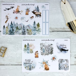 Stickers forêt boisée hiver | Stickers agenda agenda | Stickers décoratifs de papeterie | Convient aux petits agendas Passion A5 et Daily Bullet