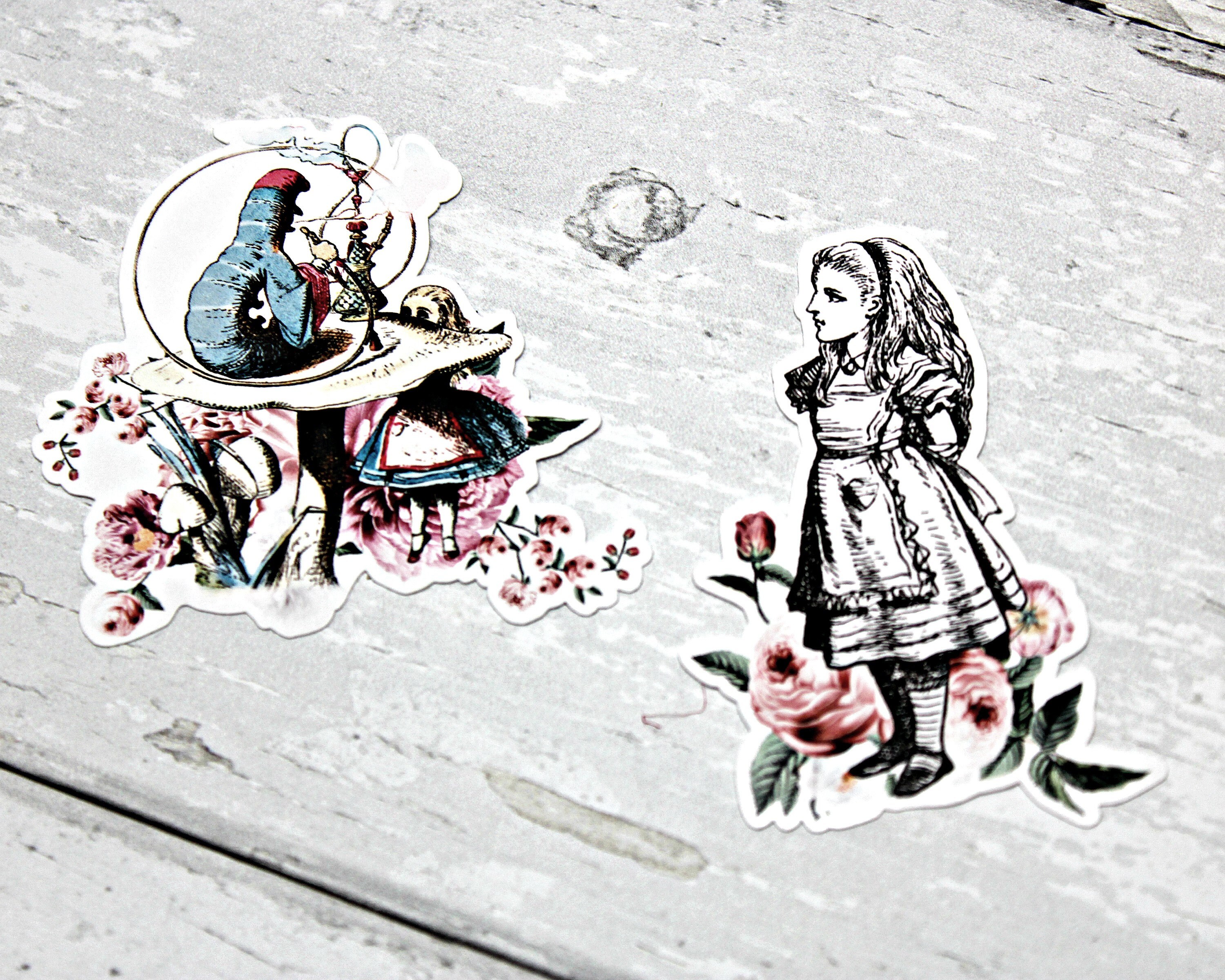 Alice in Wonderland Vintage Stickers White Rabbit Mad Hatter Whimsical ...