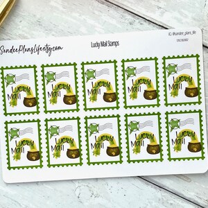 Lucky Mail nep postzegelstickers | St. Patrick's Day, Happy Mail, Pot of Gold, Annuleringsteken, Geluksstickers, Klaver, Regenboog